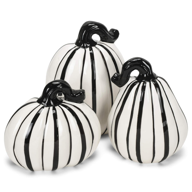 Transpac H8801 Dolomite Slim Black and White Pumpkins, Set of 3