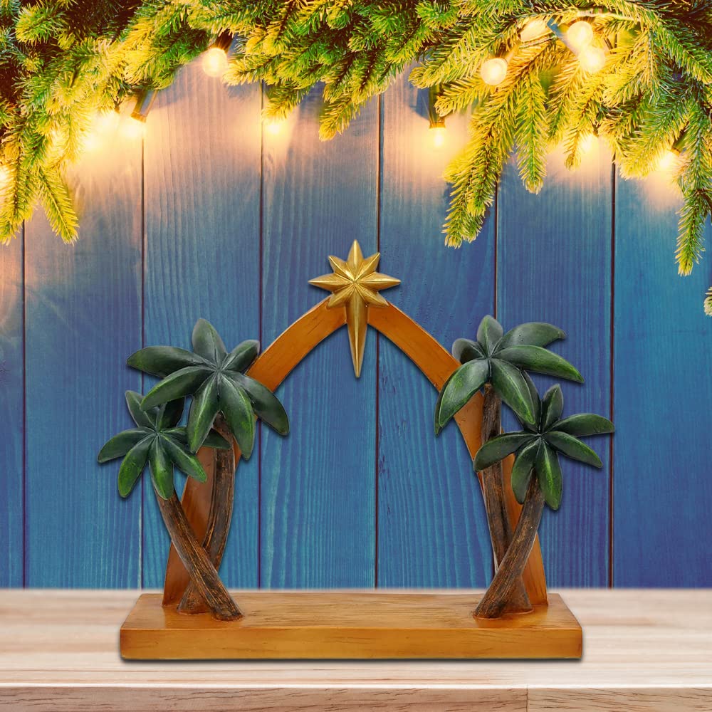 Comfy Hour 11 Inch Creche Nativity Stable, Palm Trees and Star, 1 Unit