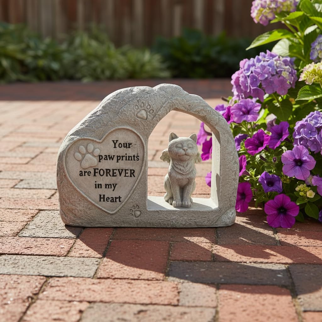 Comfy Hour 7 Inch Cat Garden Statue, Angel Pet Memorial Figurine