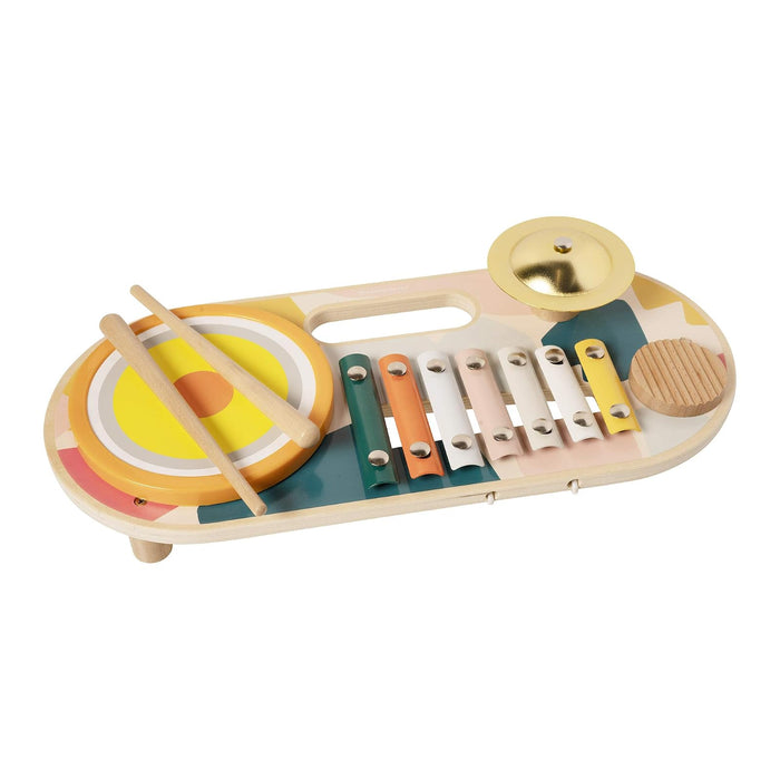 Manhattan Toy Beats to Go Wooden Toddler and Preschool Musical Toy Instrument Xylophone, Drum, Cymbal and Washboard