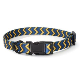 Mile High Life Dog Collar | Cute Puppy Collars | Lightweight Girl Dog Collar | Soft Boy Dog Collars | w Geometric Ocean Wavy Pattern (Blue/Yellow, Small)