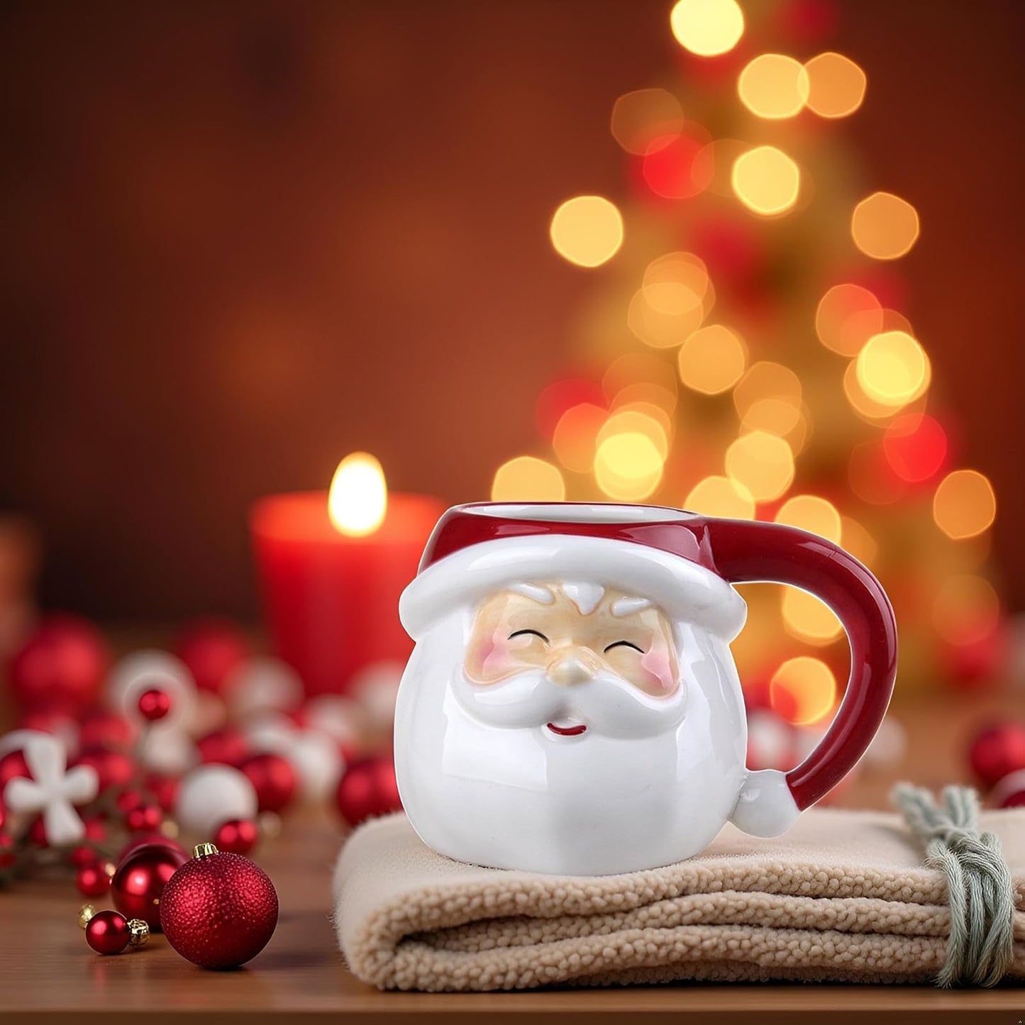 Comfy Hour 4.1 Inch Santa Mug, 3D Santa Face Christmas Mug