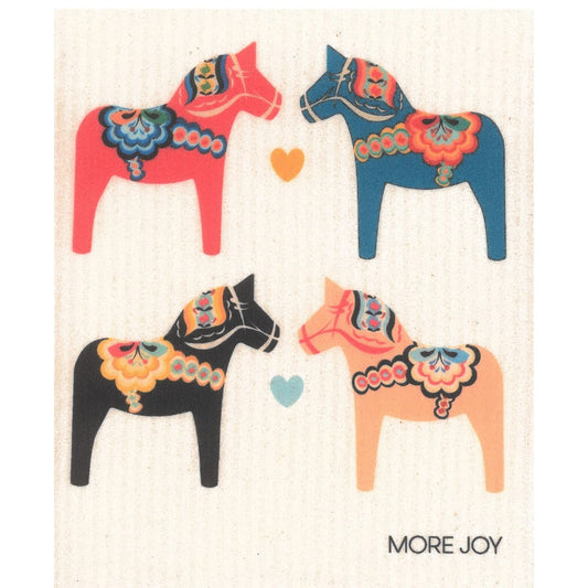 More Joy Dala Horses Kissing Design Dishcloth, Pack of 2, Tea Towel, Kitchen Accessories