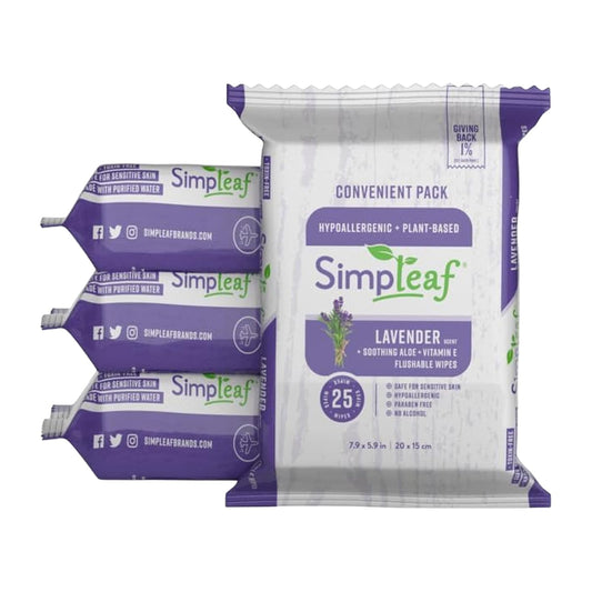 Simpleaf Brands Flushable Wet Wipes | Eco- Friendly, Paraben & Alcohol Free | Hypoallergenic & Safe for Sensitive Skin | Soothing Aloe Vera Formula with Lavender Scent | (25-Count) 4 Pack‚Äö√Ñ¬∂