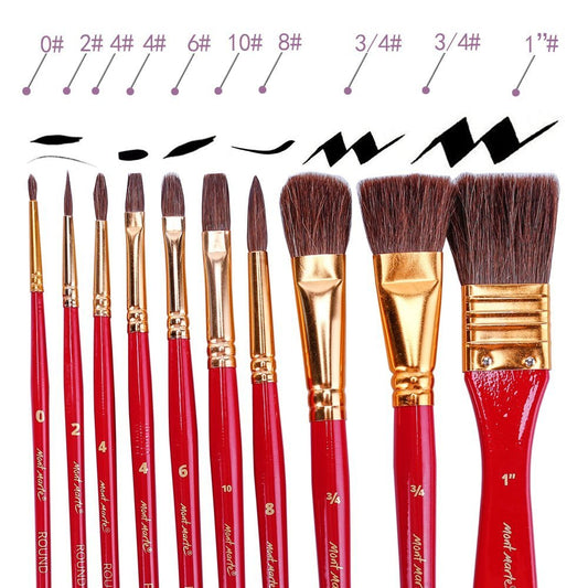 Mont Marte Art Paint Brushes Set with Case, 10 Different Size, Nice Art Gift for Kids &Artists