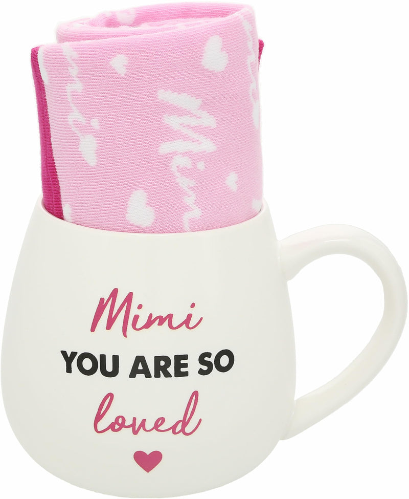 Pavilion - Mimi You Are So Loved - 15.5 Oz Coffee Mug Tea Cup With Crew Socks Grandma Grammy Nana Grandmother Present Gift From Grandchildren Granddaughter Grandson