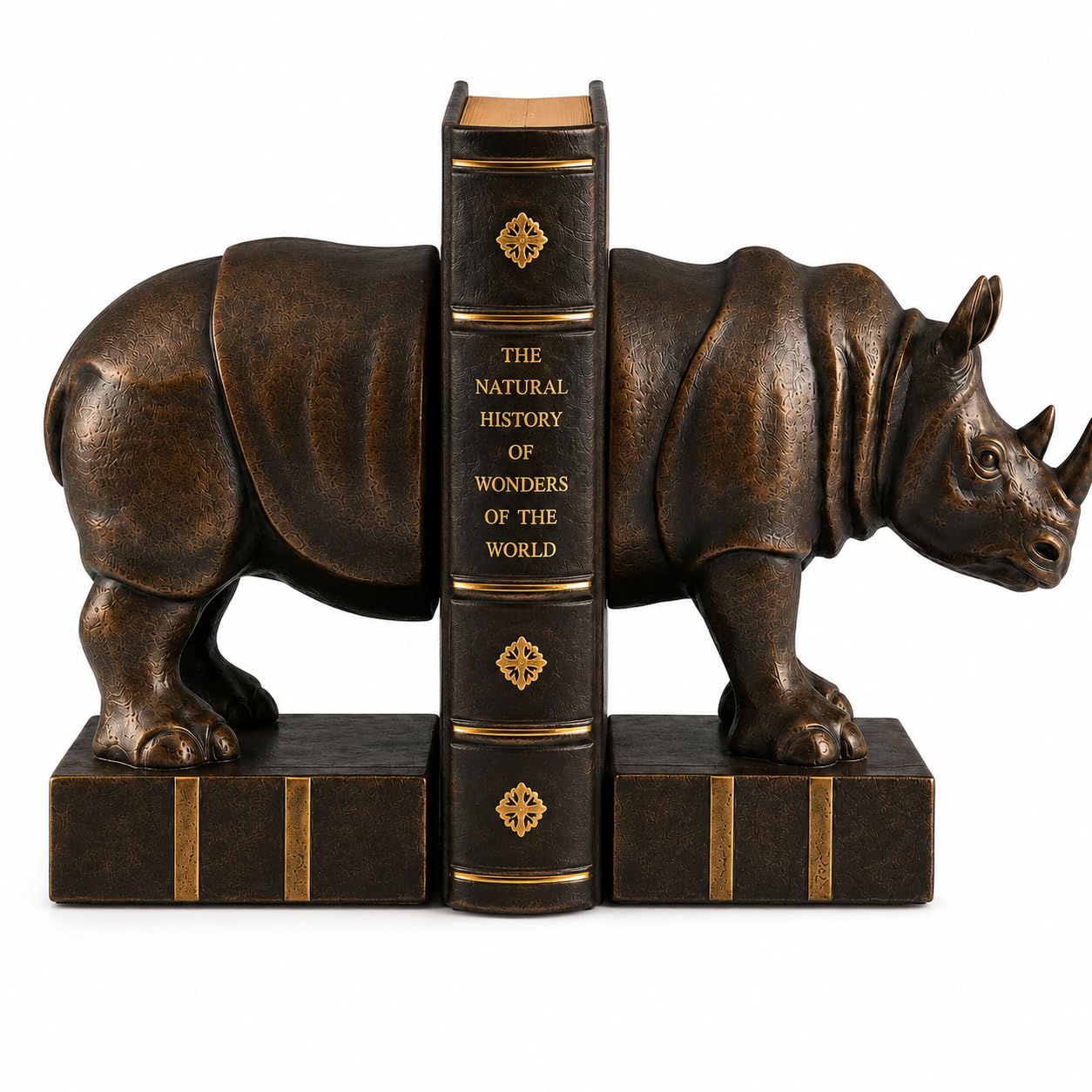 Comfy Hour 7" Length 6" Height Brown Copper Set 2 Rhino Bookends Art Bookend, 1 Pair, Antique Style, Heavy Weight, Bronze, Copper