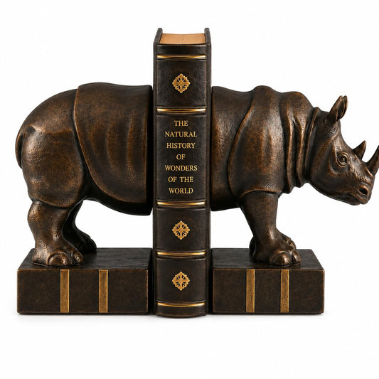 Comfy Hour 7" Length 6" Height Brown Copper Set 2 Rhino Bookends Art Bookend, 1 Pair, Antique Style, Heavy Weight, Bronze, Copper
