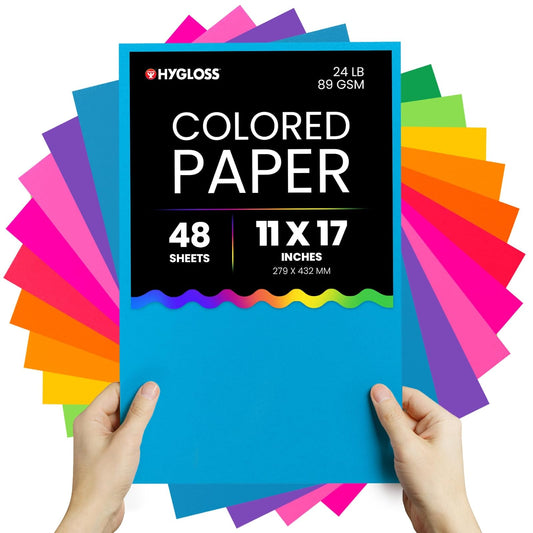 Hygloss Products Large Bright Paper, 12 Asst'd Colors, 11" x 17", 48 Sheets