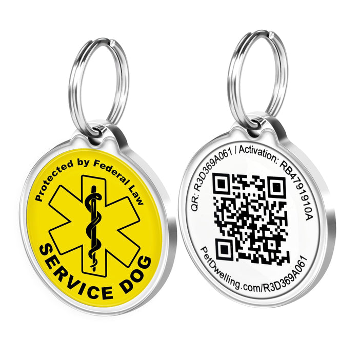 Pet Dwelling 2D QR Code Service Dog ID Tag-Dog Tags-Cat Tags-Online Pet Profile-Instant Email Alert of QR Tag Scanned GPS Location (Yellow)