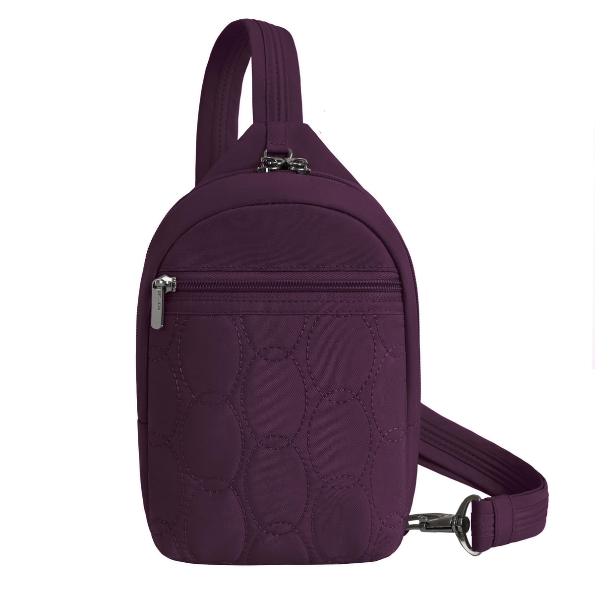 Travelon Handbag, 5.75”W X 8.5”H X 2.75”D, Plum