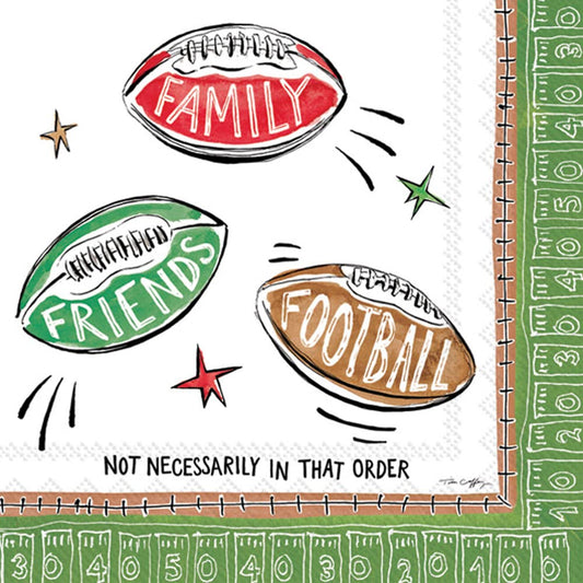Boston International IHR 3-Ply Paper Napkins Everyday Designs, 20-Count Cocktail Size, Family Friends Football