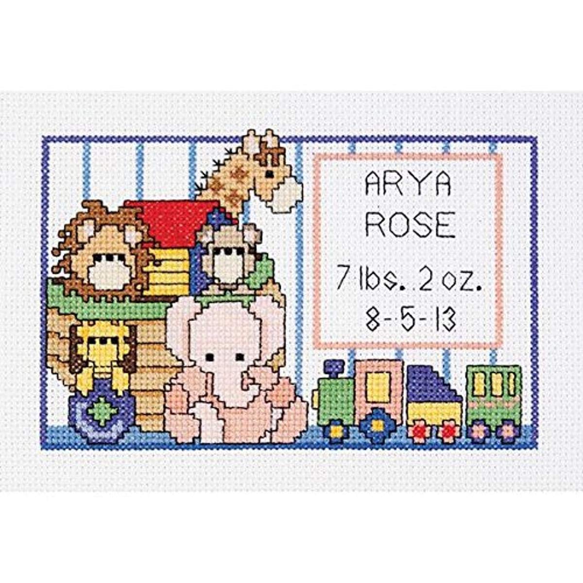 Design Works Crafts Janlynn SGP-0615 Noah's Ark Birth Sampler 6 by 4-Inch Counted Cross Stitch Kit, Mini