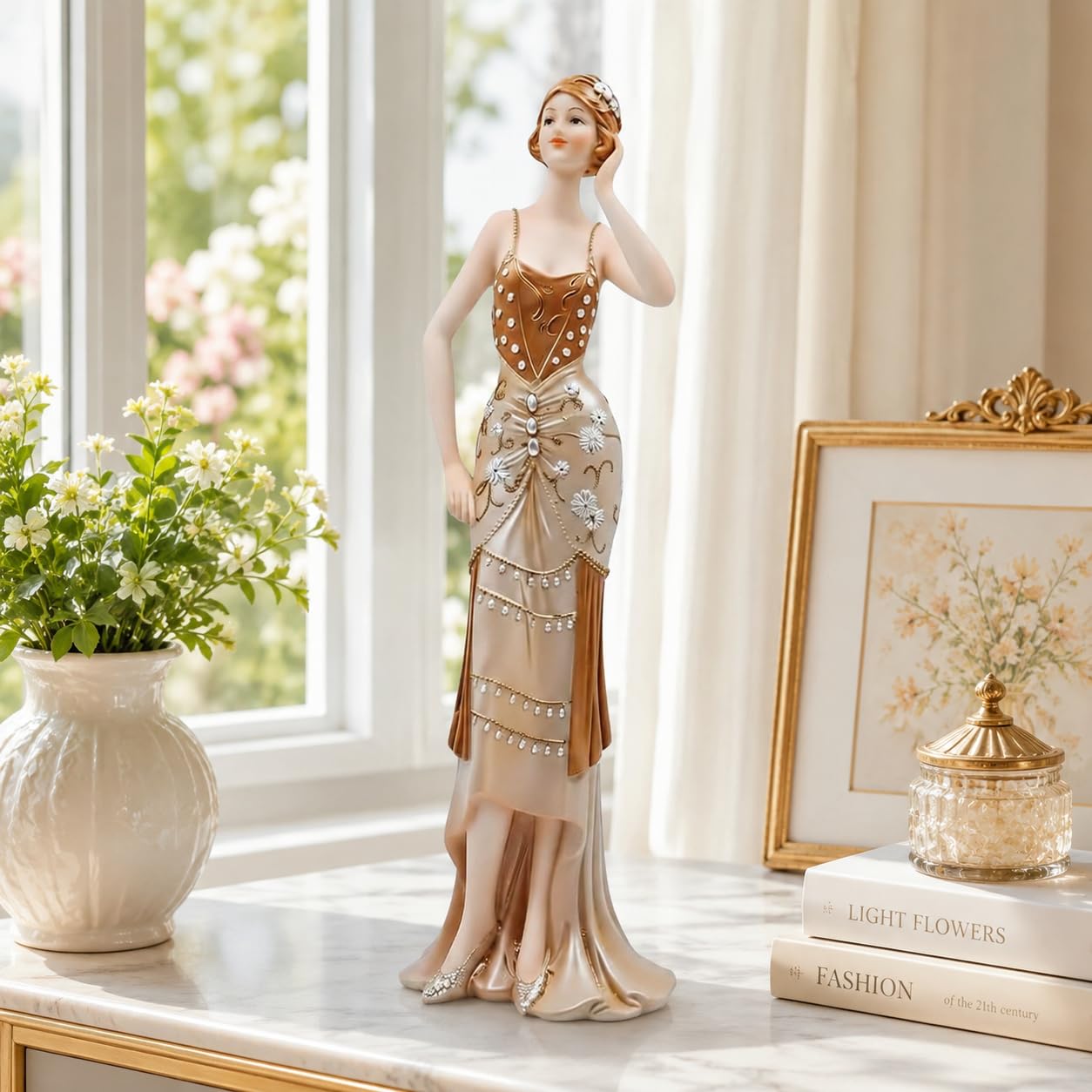 Comfy Hour 13 Inch Victorian Art Deco Lady Figurine, Gold Woman Statue