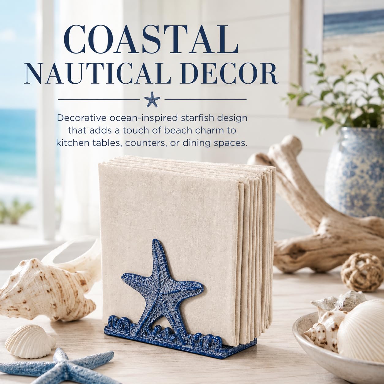 Comfy Hour 5.1 x 3.8 Inch Coastal Napkin Holder, Starfish Decor