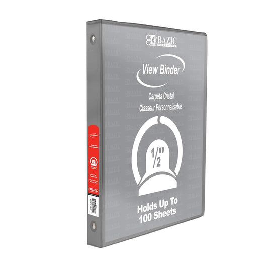 BAZIC 1/2" Grey 3-Ring View Binder w/ 2-Pockets