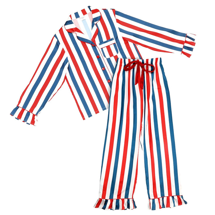 Bella Sleep + Spa Pajamas, X-Large Plus, Red, White + Blue Stripes