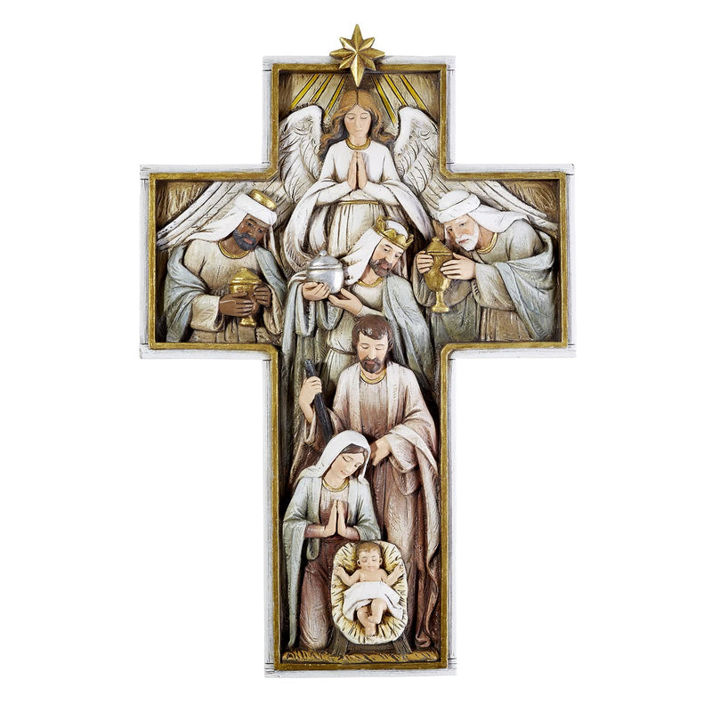 Avalon Gallery Advent and Christmas Resin Nativity Cross, 12-Inch, Plaque