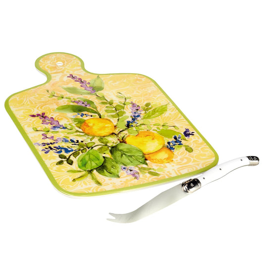 Certified International Lemon Zest Cheese Board with Knife Set, 13.25-inch Length, For Everyday Use, Kitchen Accessories, Party Celebration