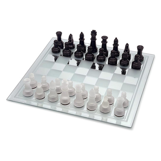 CHH Avant-Garde Black Frosted Glass Chess Set with Mirror Board