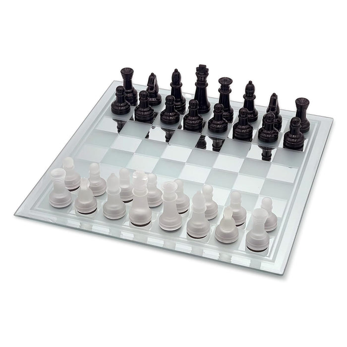 CHH Avant-Garde Black Frosted Glass Chess Set with Mirror Board