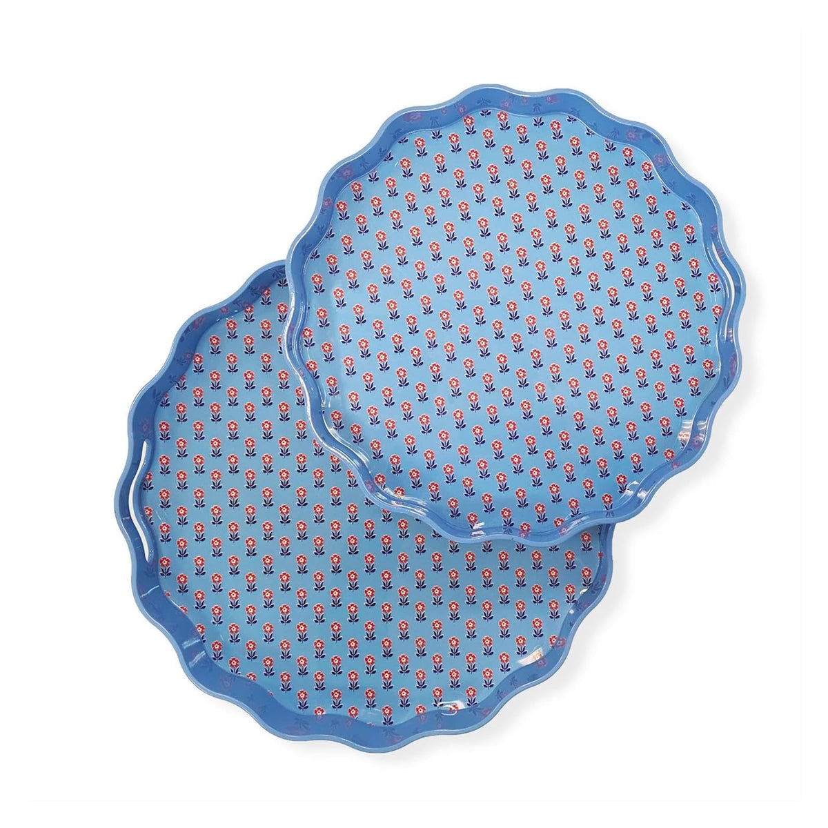 Two's Company Tray, 13-15 inches, Blue, Red and White