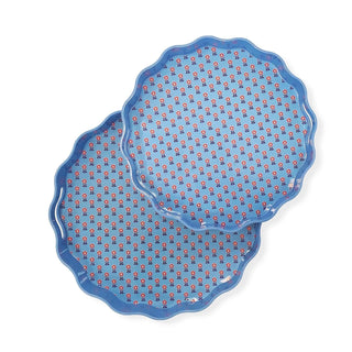 Two's Company Tray, 13-15 inches, Blue, Red and White