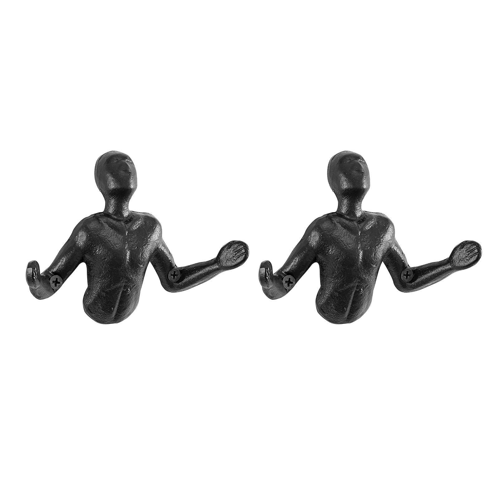 Danya B. Cast Iron ‚ÄúEmerging‚Äù Man Decorative Wall Hanging Hook (Set of 2) | Wall Mount | for Towels, Bags, Purses, Coats, Scarves, Hats, Robes | Use in Entryway, Bedroom, Hallway, Bathroom, Kitchen - Black
