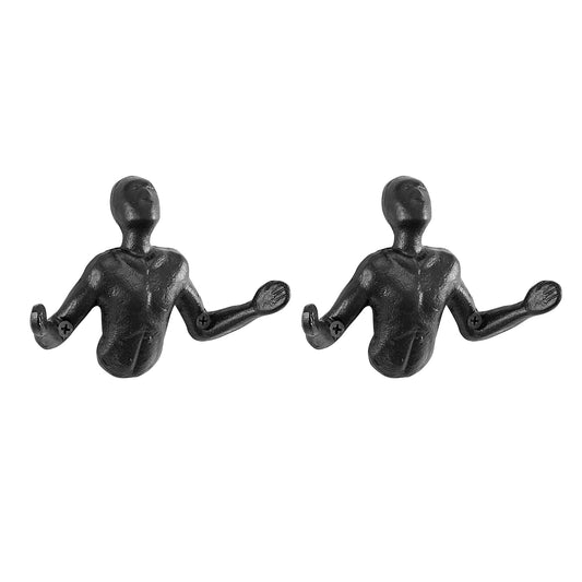 Danya B. Cast Iron ‚ÄúEmerging‚Äù Man Decorative Wall Hanging Hook (Set of 2) | Wall Mount | for Towels, Bags, Purses, Coats, Scarves, Hats, Robes | Use in Entryway, Bedroom, Hallway, Bathroom, Kitchen - Black