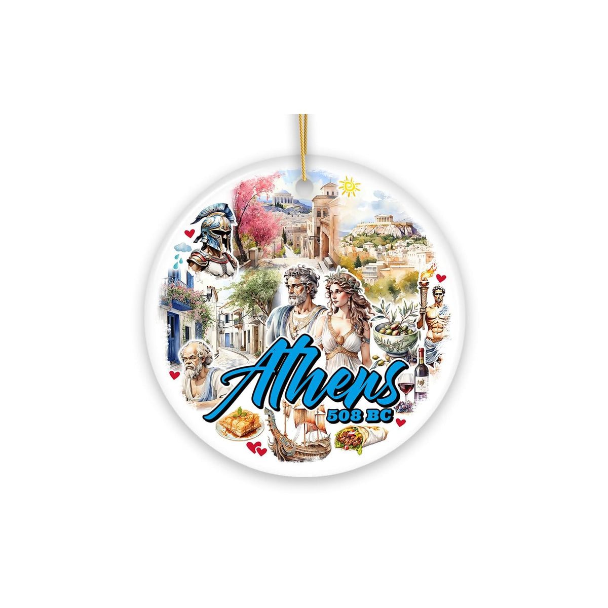 OrnamentallyYou Hanging Ornament, 3 inches, Athens Acropolis Historical Landmark
