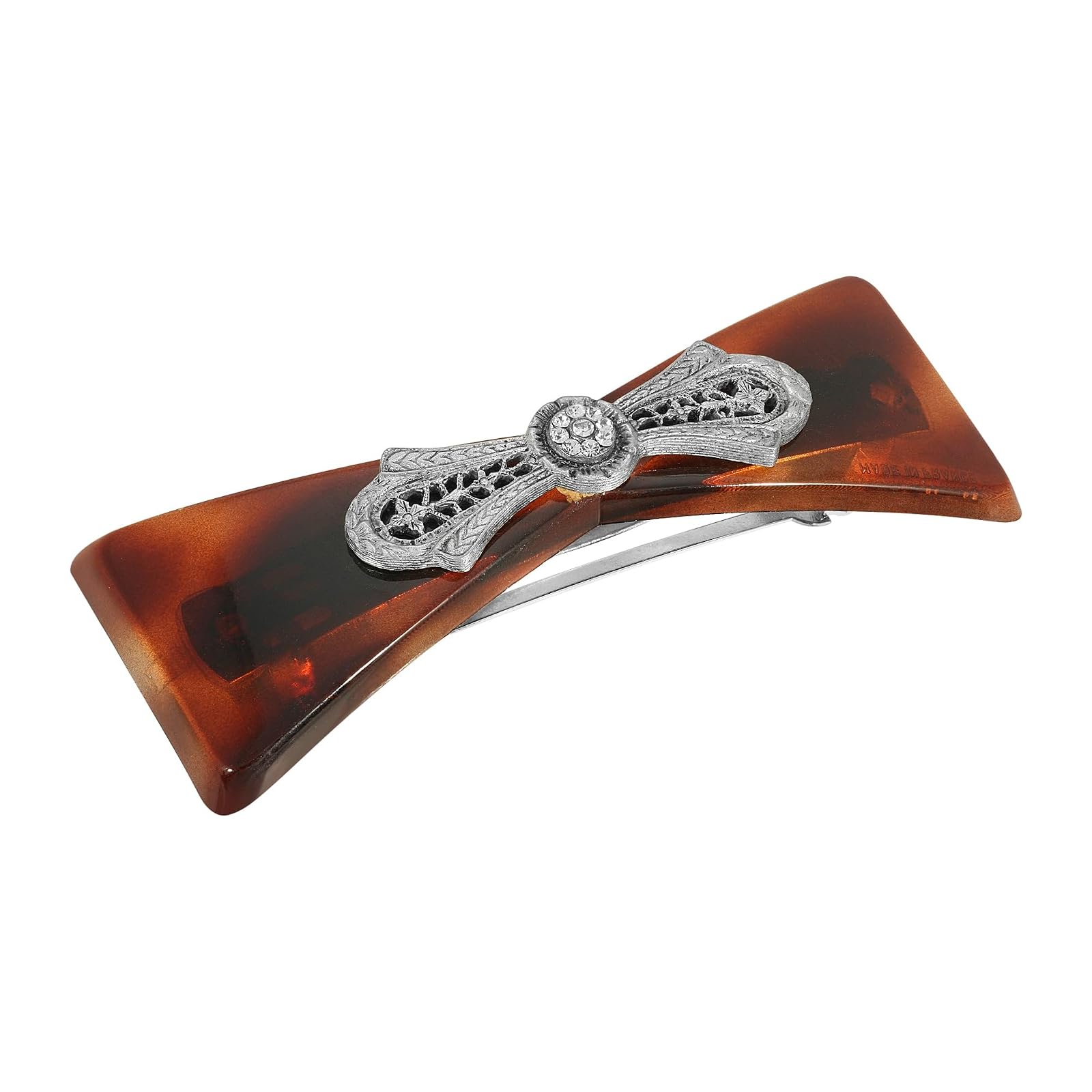 1928 Jewelry Women's Brown Tortoise Filigree And Crystal Accent Hair Barrette, (1 Pcs)