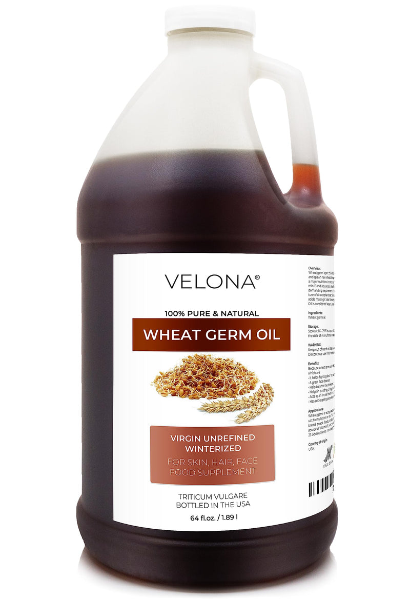 Wheat Germ Oil USP Grade by Velona - 64 oz | 100% Pure and Natural Carrier Oil | Unrefined, Winterized | Cooking, Face, Hair, Body & Skin Care | Use Today - Enjoy Result