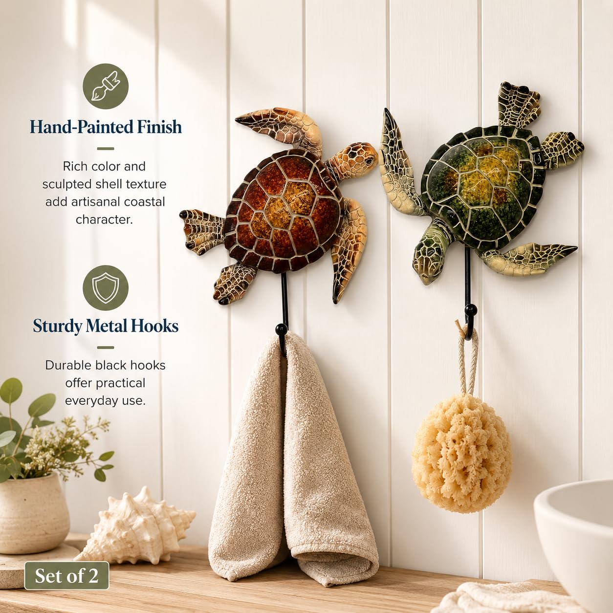 Comfy Hour Ocean Voyage with Sea Turtles Collection 5" Set Turtle Coastal Ocean Theme Decorative Wall Hanger, Polyresin