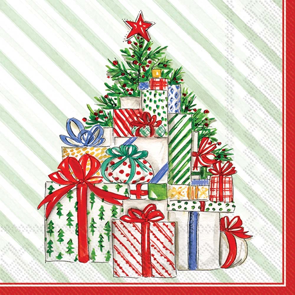 Boston International Rosanne Beck 3-Ply Paper Napkins, 20-Count Cocktail Size, Christmas Presents Tree