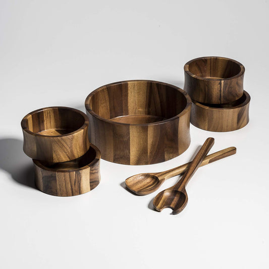 Kalmar Home 10-Inch Acacia Wood Large Maribo Salad Bowl with 4 Individuals