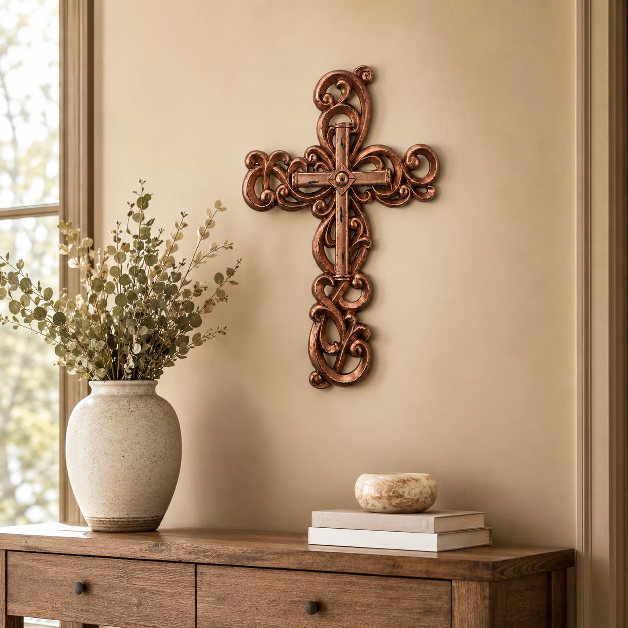 Comfy Hour 13 Inch Wall Cross, Rose Gold Cross Wall Decor