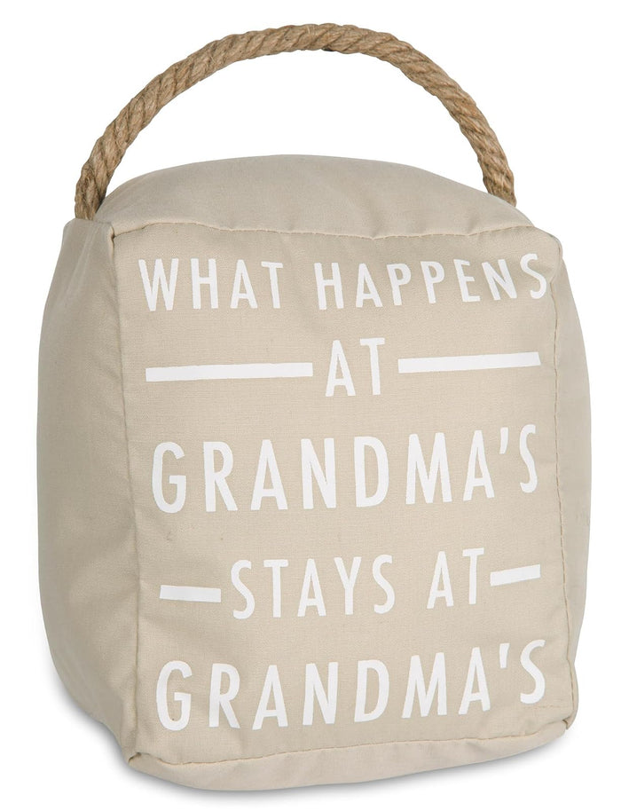 Pavilion Gift Company Open Door Decor - What Happens at Grandma's Stays at Grandma's Cream Door Stopper with Handle
