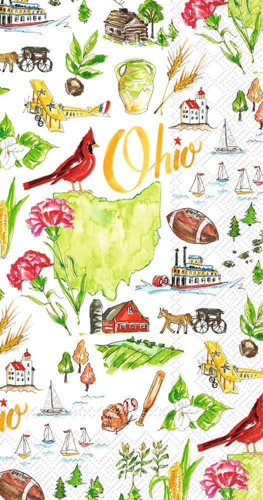 Boston International Rosanne Beck State Collection IHR 3-Ply Guest Towel Buffet Paper Napkins, 16-Count, Ohio