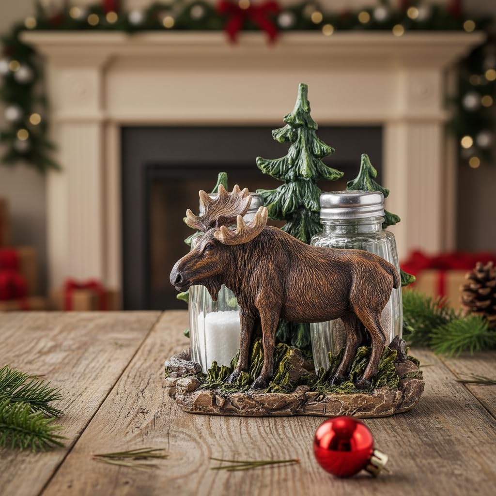 Comfy Hour 5 Inch Moose Salt and Pepper Shakers, Rustic Cabin Set of 2
