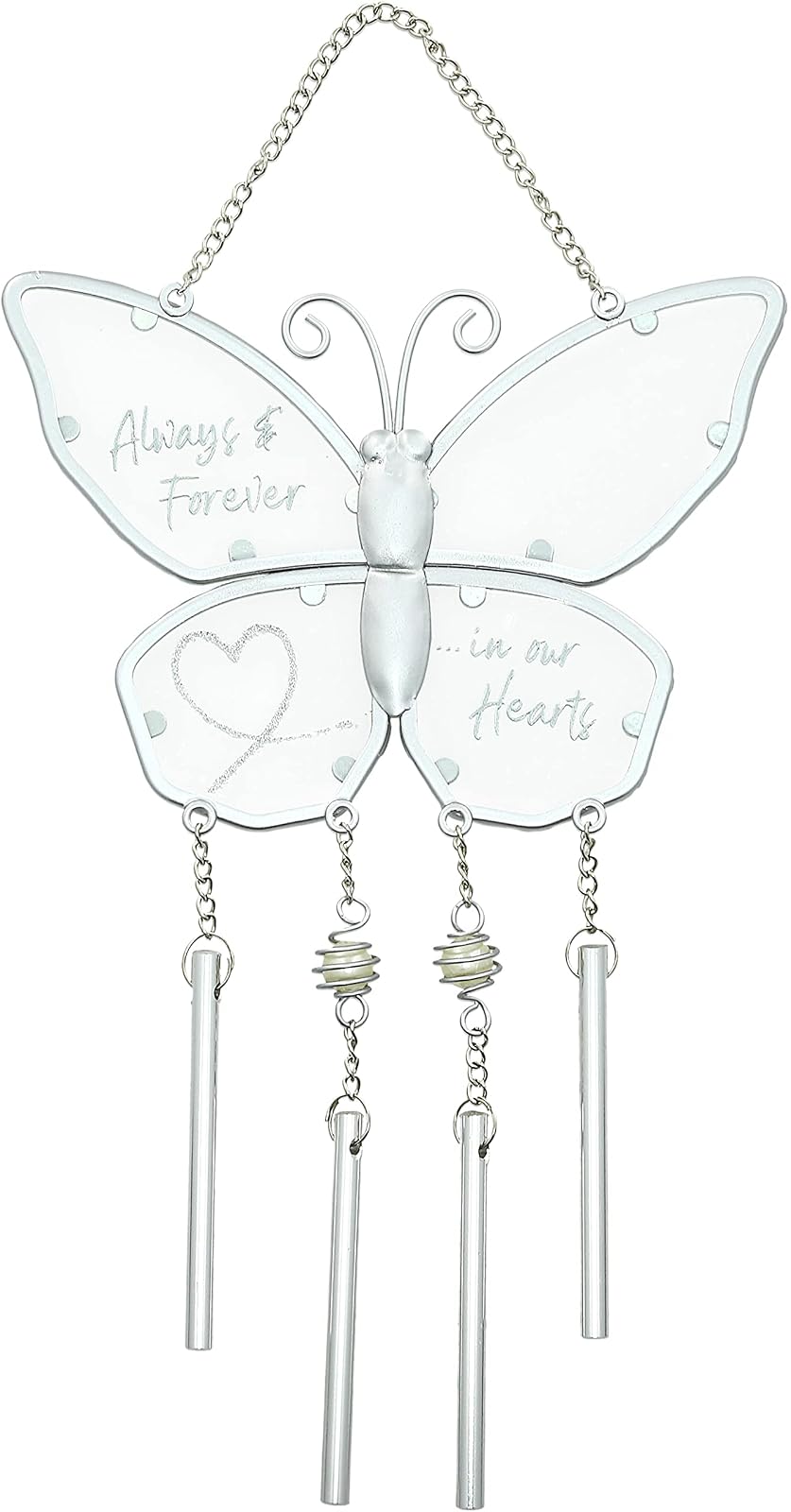 Pavilion Gift Company 99157 Pavilion-11.5" x 6" Butterfly Always & Forever in Our Hearts-Bereavement Loss of Loved One Memorial Gift Windchime, Silver