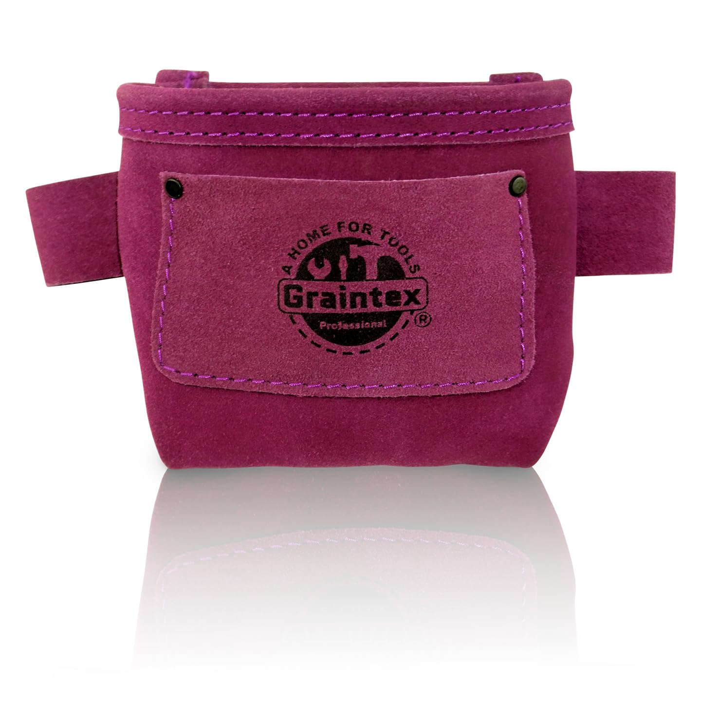 GRAINTEX SS2282 Nail Pouch with Clip Purple Color Suede Leather for Constructors, Electricians, Plumbers, Handymen