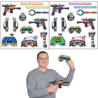 Beistle 12-Piece Space Soldier Assorted Designs Reversible Photo Fun Signs | Multicolor | 1 Pack