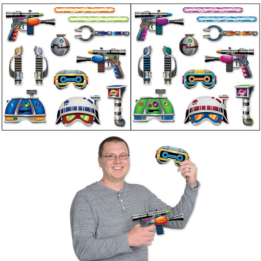 Beistle 12-Piece Space Soldier Assorted Designs Reversible Photo Fun Signs | Multicolor | 1 Pack