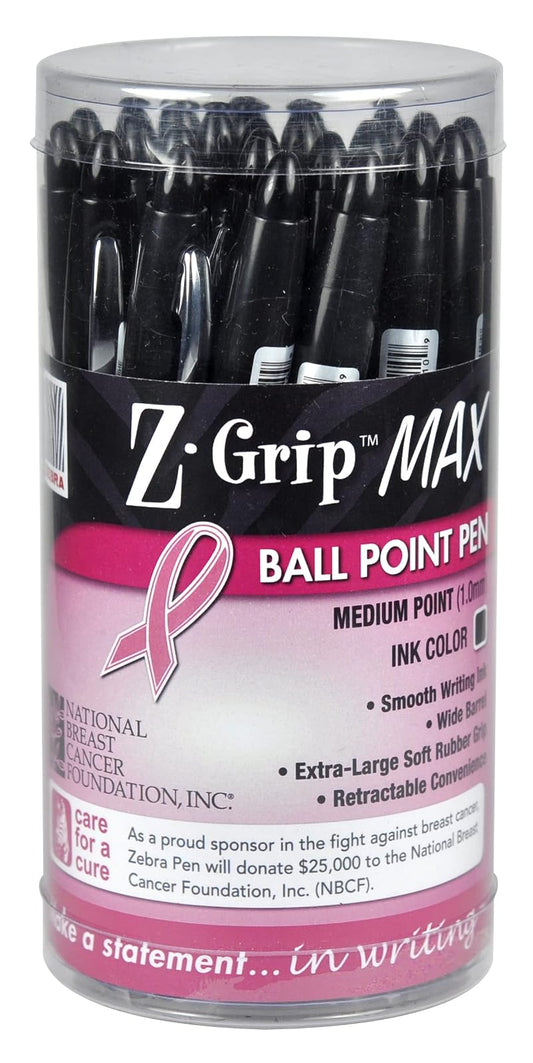 Zebra Pen Z-Grip MAX BOLD Retractable Ballpoint Pen, 1.2mm, Black with Pink Ribbon, 24-Pack (32577)