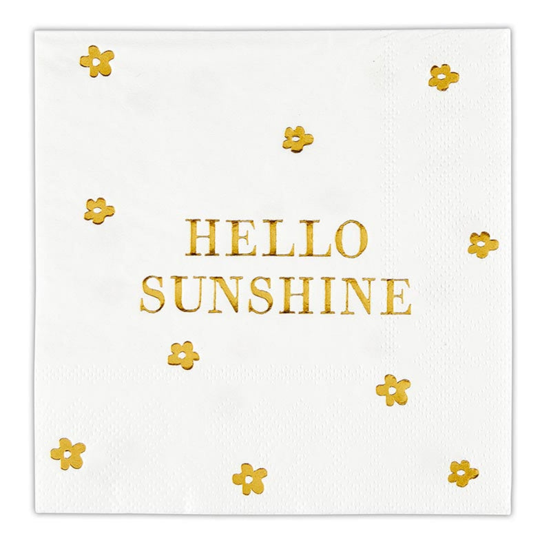 Santa Barbara Design Studio 3-Ply Paper Beverage Napkins White & Gold Foil 20-Count Cocktail Napkin Pack, 5" x 5", Hello Sunshine