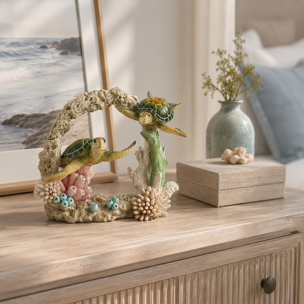 Comfy Hour Ocean Voyage with Sea Turtles Collection Resin 7" Turtles Coral Marine Animal Desktop Decoration