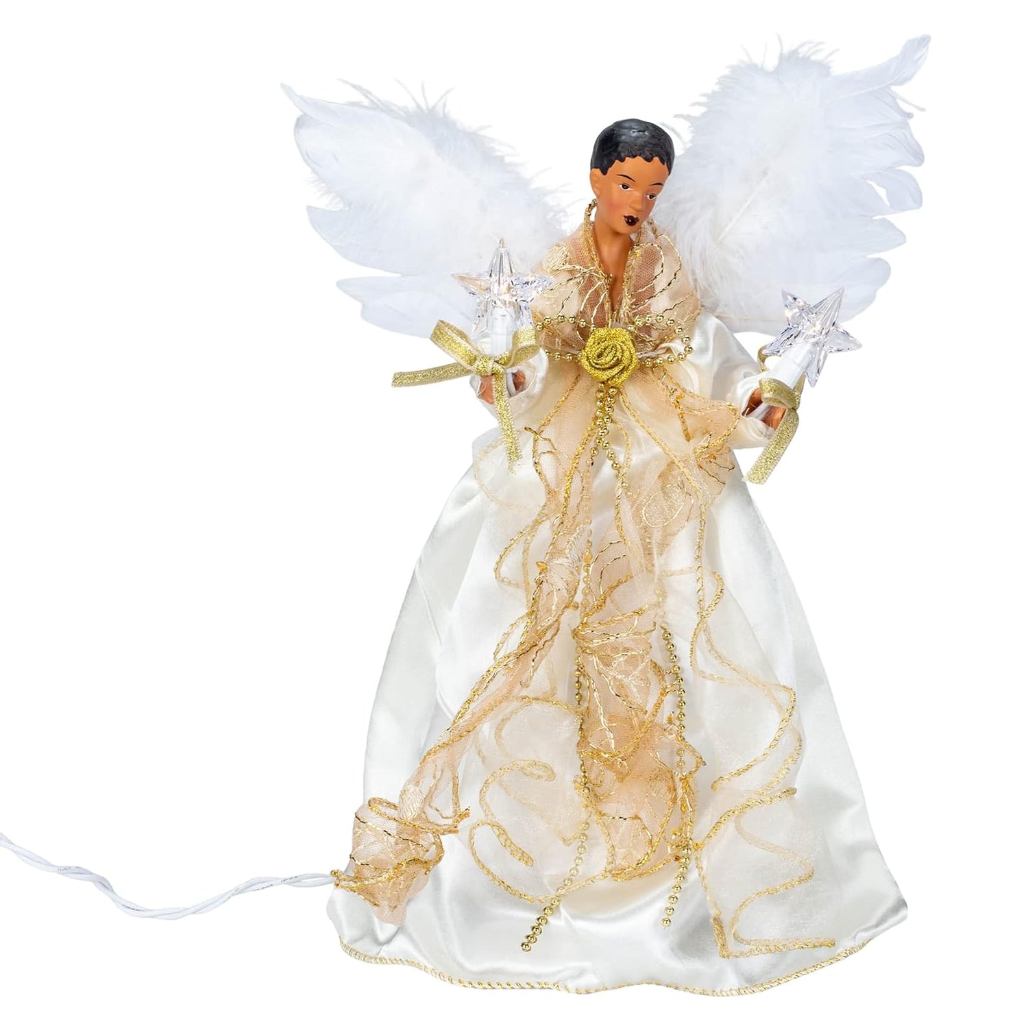 Kurt Adler Adler 10-Light 12" Ivory and Gold Black Angel Treetop