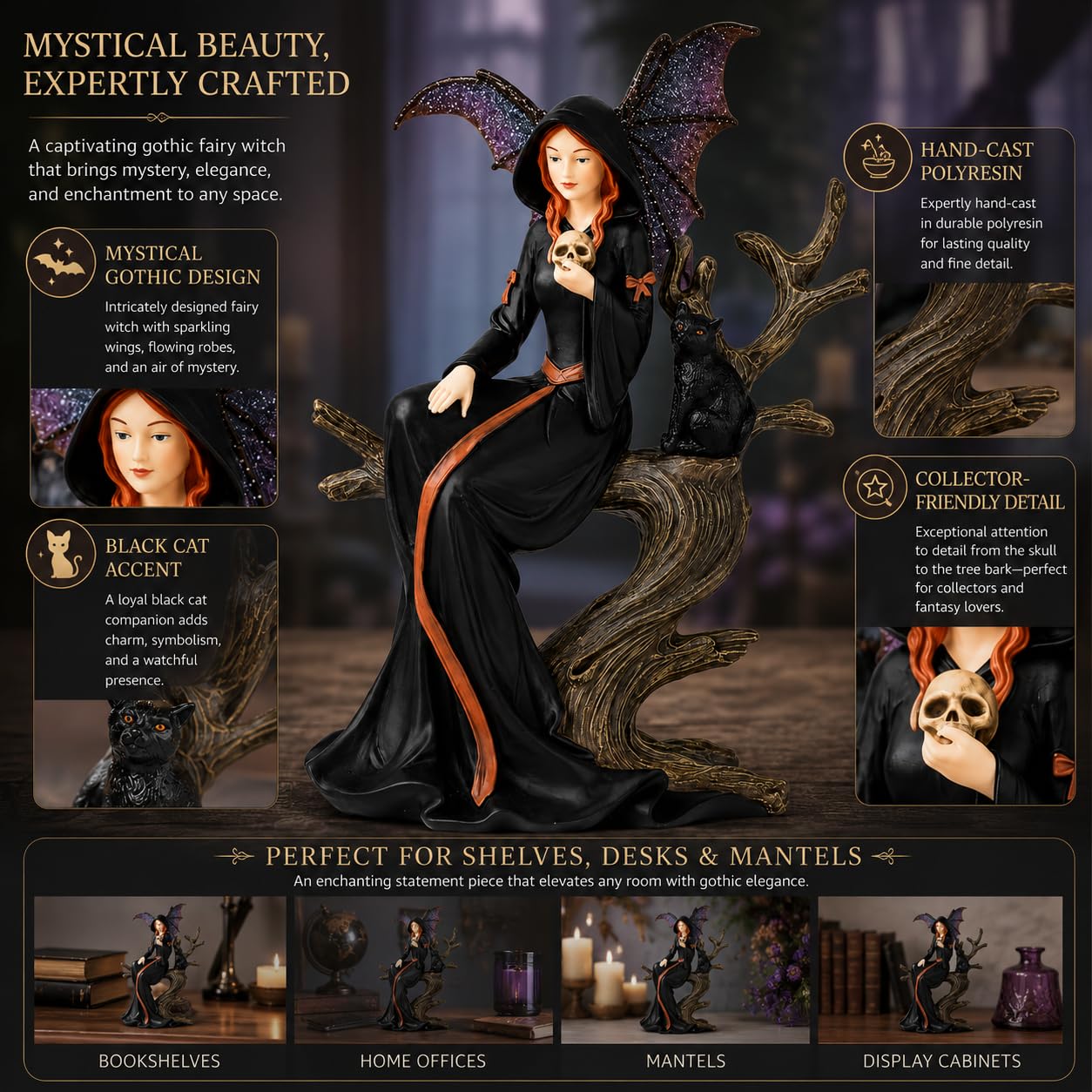 Comfy Hour 7.5 Inch Witch Figurine, Dark Fairy Statue
