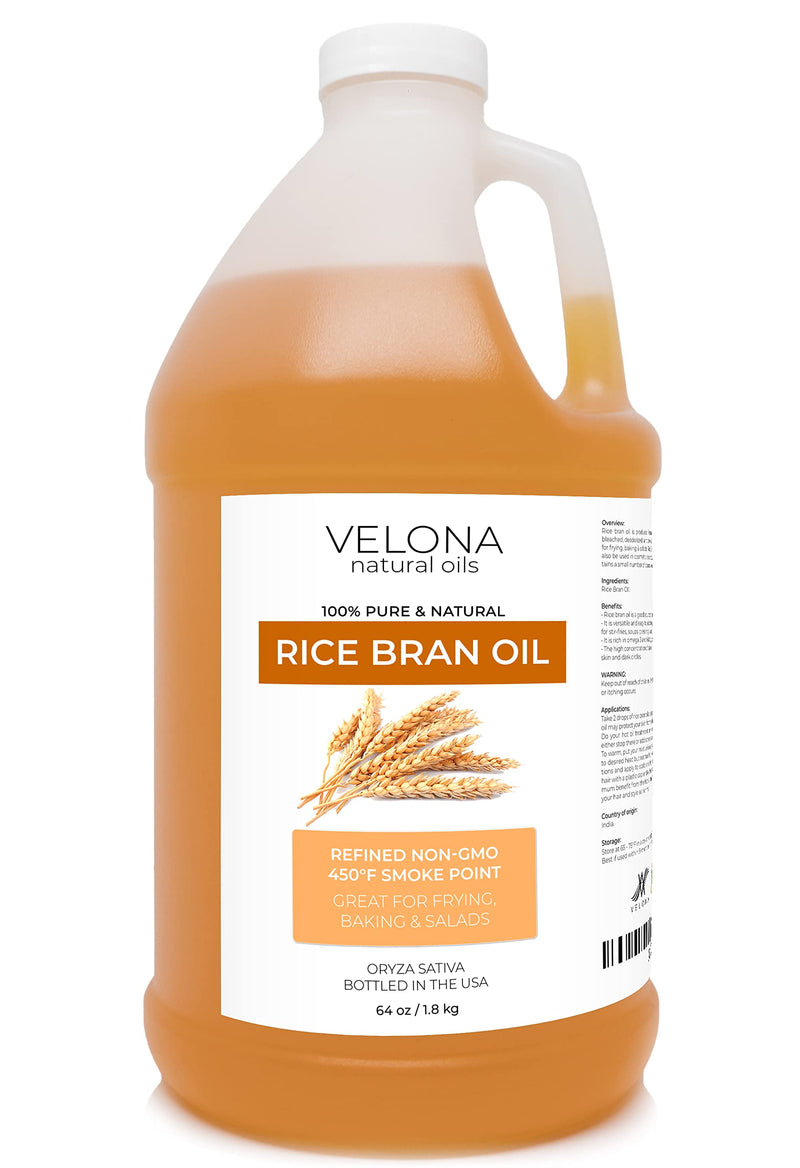 velona Rice Bran Oil 64 oz | 100% Pure and Natural Carrier Oil | Refined, Cold Pressed | Cooking, Face, Hair, Body & Skin Care | Use Today - Enjoy Results