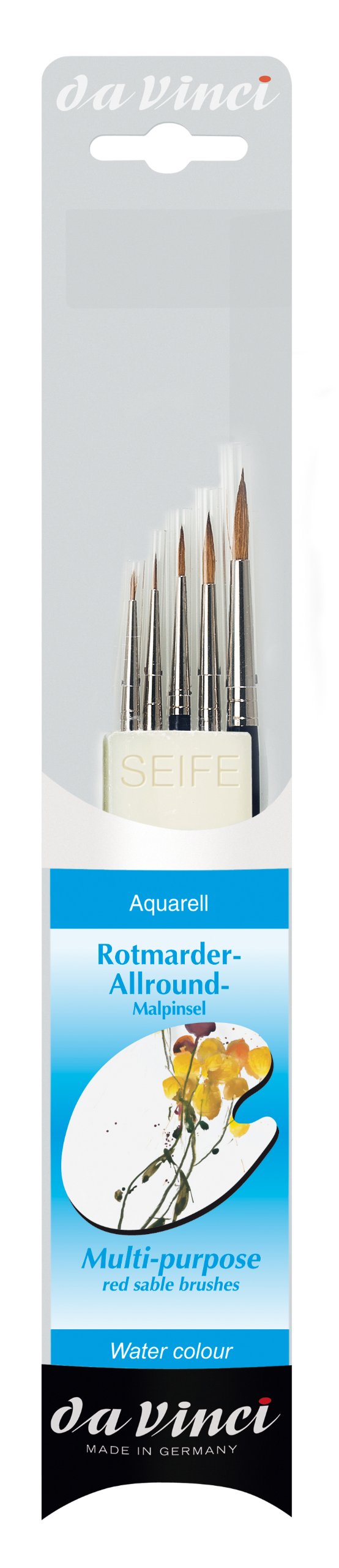 da Vinci Watercolor Series 5246 Multi-Purpose Paint Brush Set, Russian Red Sable with Vegetable Oil Brush Soap, Multiple Sizes, 5 Brushes (Series 1520SF)